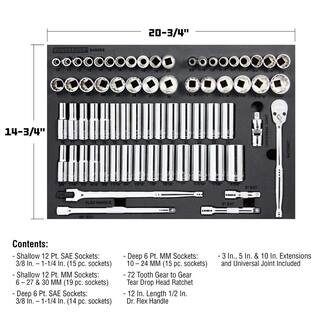 Powerbuilt 69 Piece Pro Tech 12 Inch Drive SAE and Metric Socket Set 949006