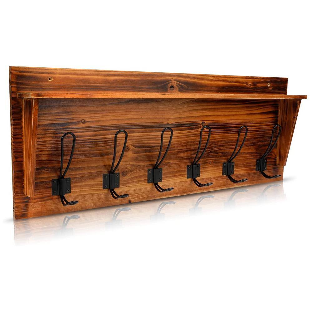 Worth Garden 27.5 in. L Rustic Wood Coat Wall Hanger with a Shelf K508A00