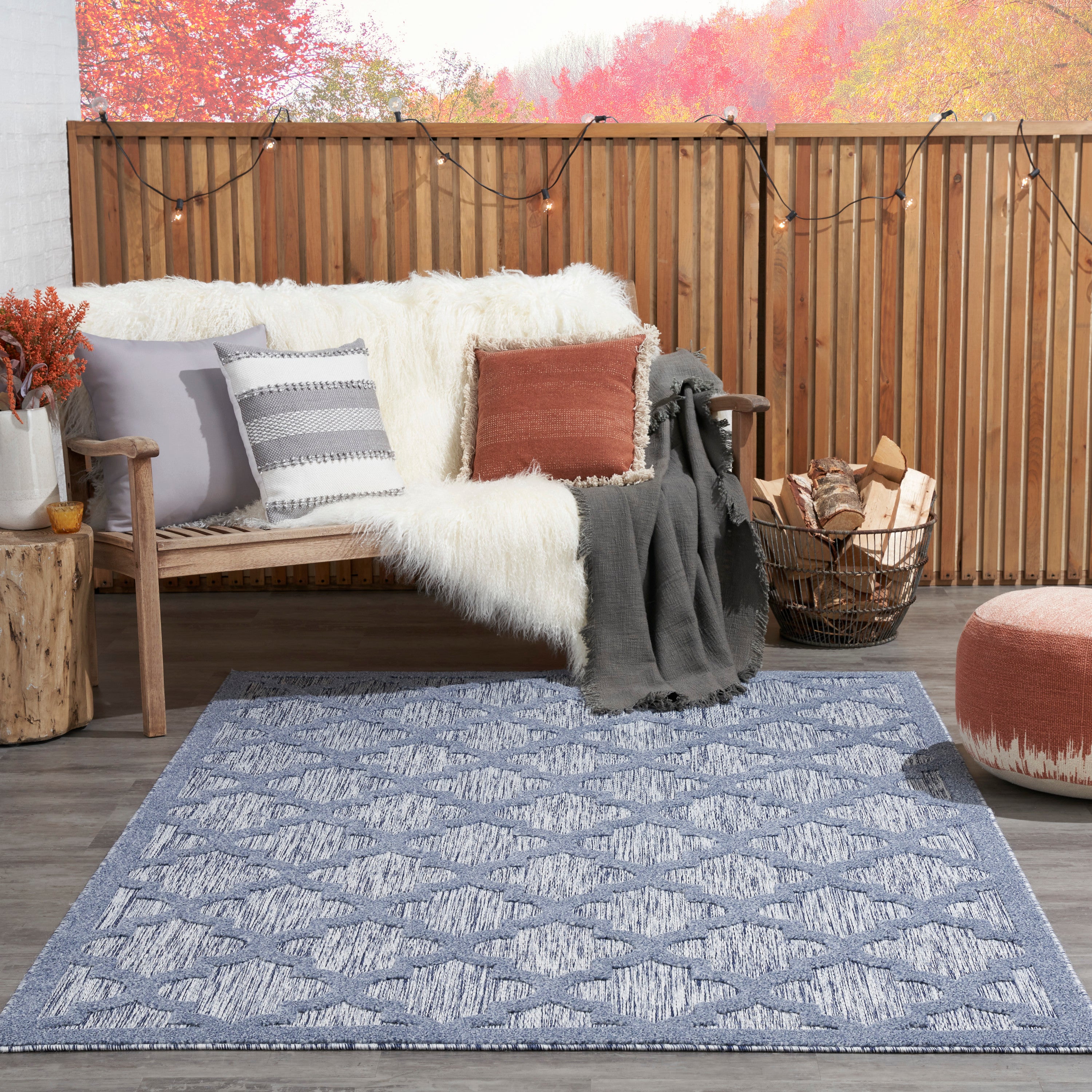 Nourison Easy Care Indoor/Outdoor Denim Blue 5' x 7' Area Rug, (5x7)