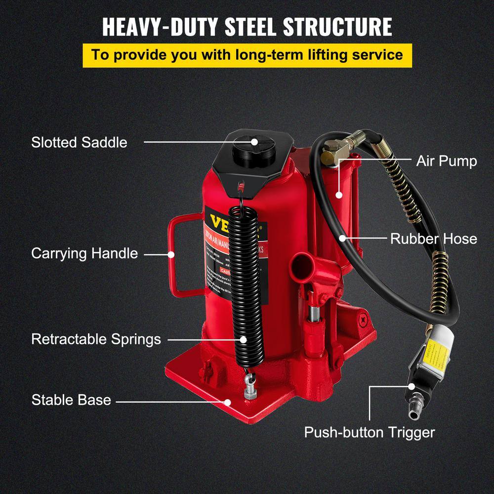 VEVOR 20-Ton Bottle Red Air Hydraulic Bottle Jack Heavy-Duty Auto Truck Repair Lift Air Jack QJD20TYYGSRD00001V0