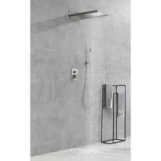 FORCLOVER 2-Spray Waterfall High Pressure Wall Mounted Shower System with Handheld Shower in Brushed Nickel FRIMFTHS011BN