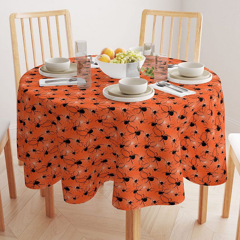 Round Tablecloth， 100% Polyester， 60 Round， Halloween Spiders Web