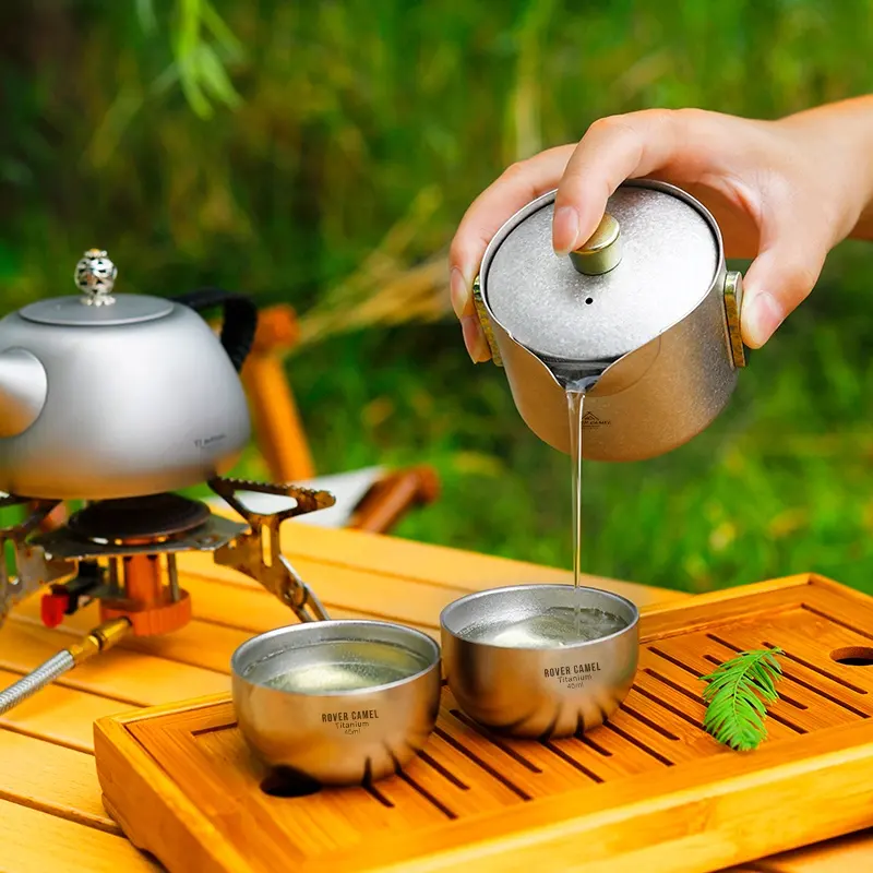 Pure titanium travel tea set portable outdoor kung fu tea infuser pot camping drinkware accessories colorful teapot with tea cup