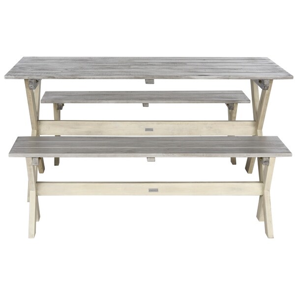 SAFAVIEH Outdoor Living Marina Grey/White Bench and Table Set (3piece)