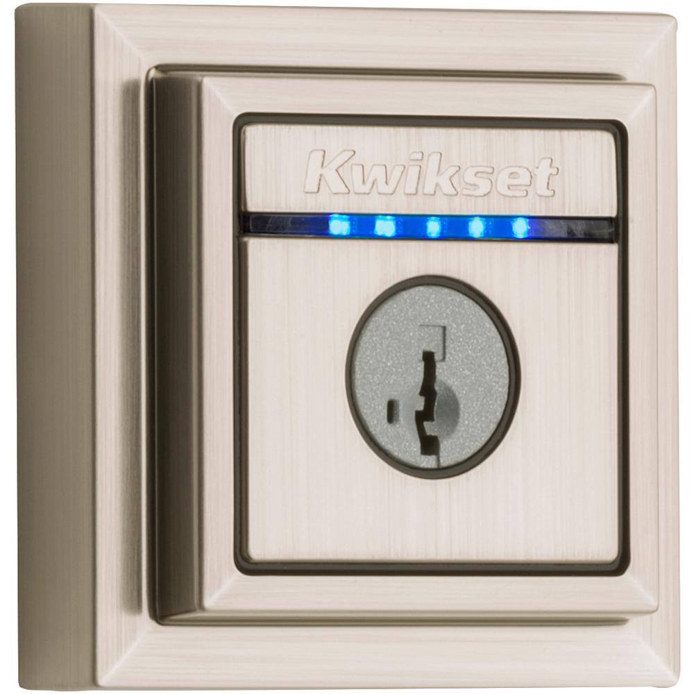 Kwikset Kevo 2nd Gen Contemporary Square Satin Nickel Single Cylinder Touch-to-Open Bluetooth Smart Lock Deadbolt 925 KEVO2 CNT DB 15