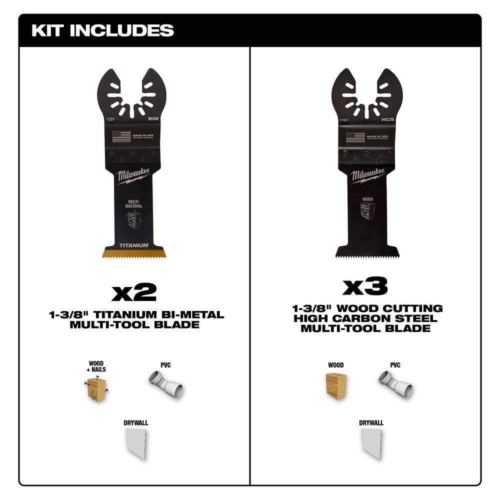 MW 1-38 in. Multi-Tool Oscillating Blade Set (5-Piece) 49-25-1135