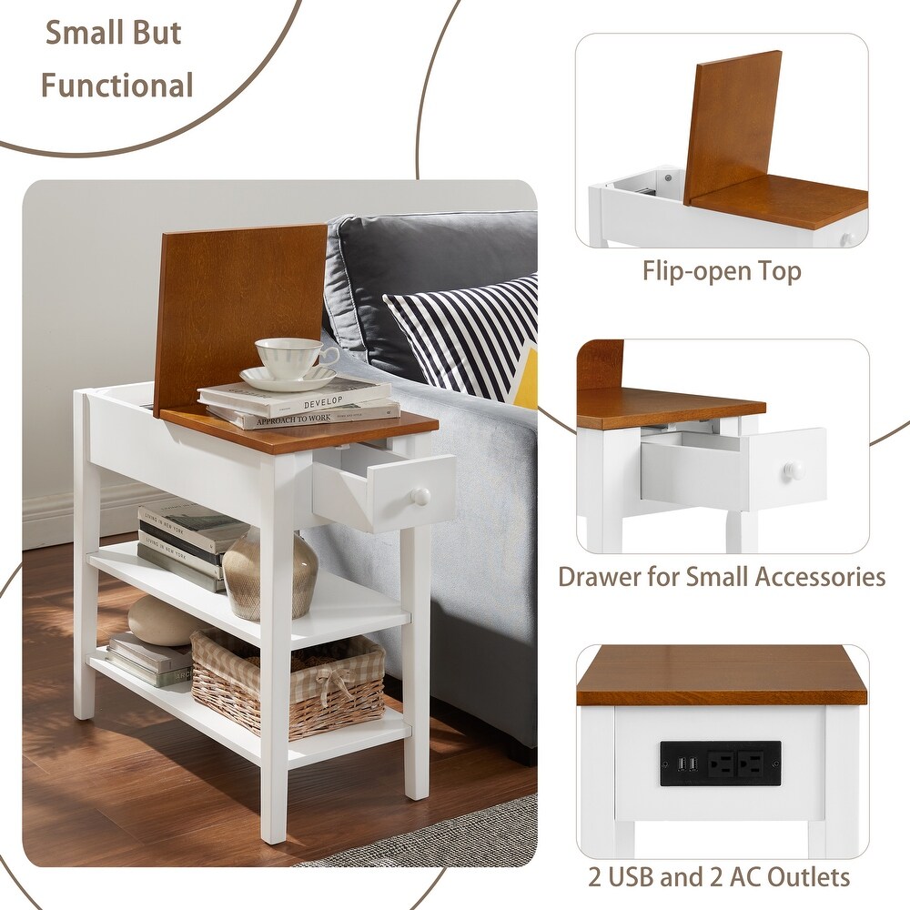 Storage Narrow End Table Nightstands with Charging Station