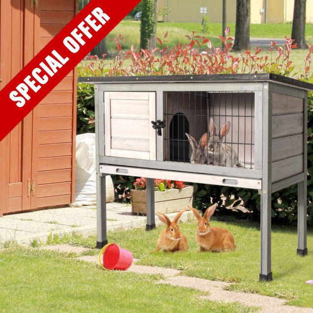 Best Outdoor Indoor Elevated Wooden Rabbit Hutch With Removable Tray