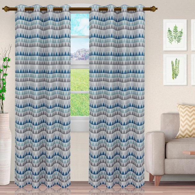 Geometric Room Darkening Semi sheer Jacquard Grommet Curtain Panel Set By Blue Nile Mills