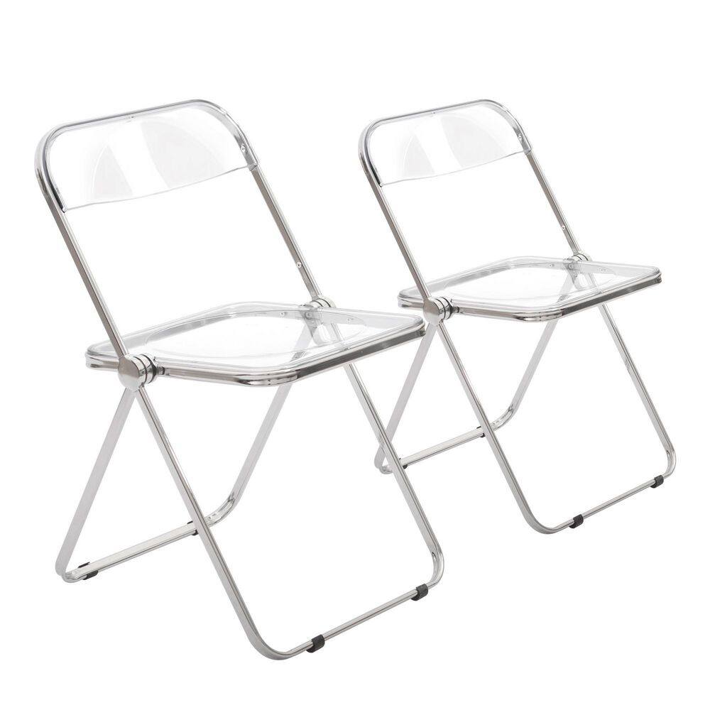 Modern Acrylic Stackable Plastic Folding Dining Room Armless Home Comfortable Event Chair Clear Set of 2 CL-191611