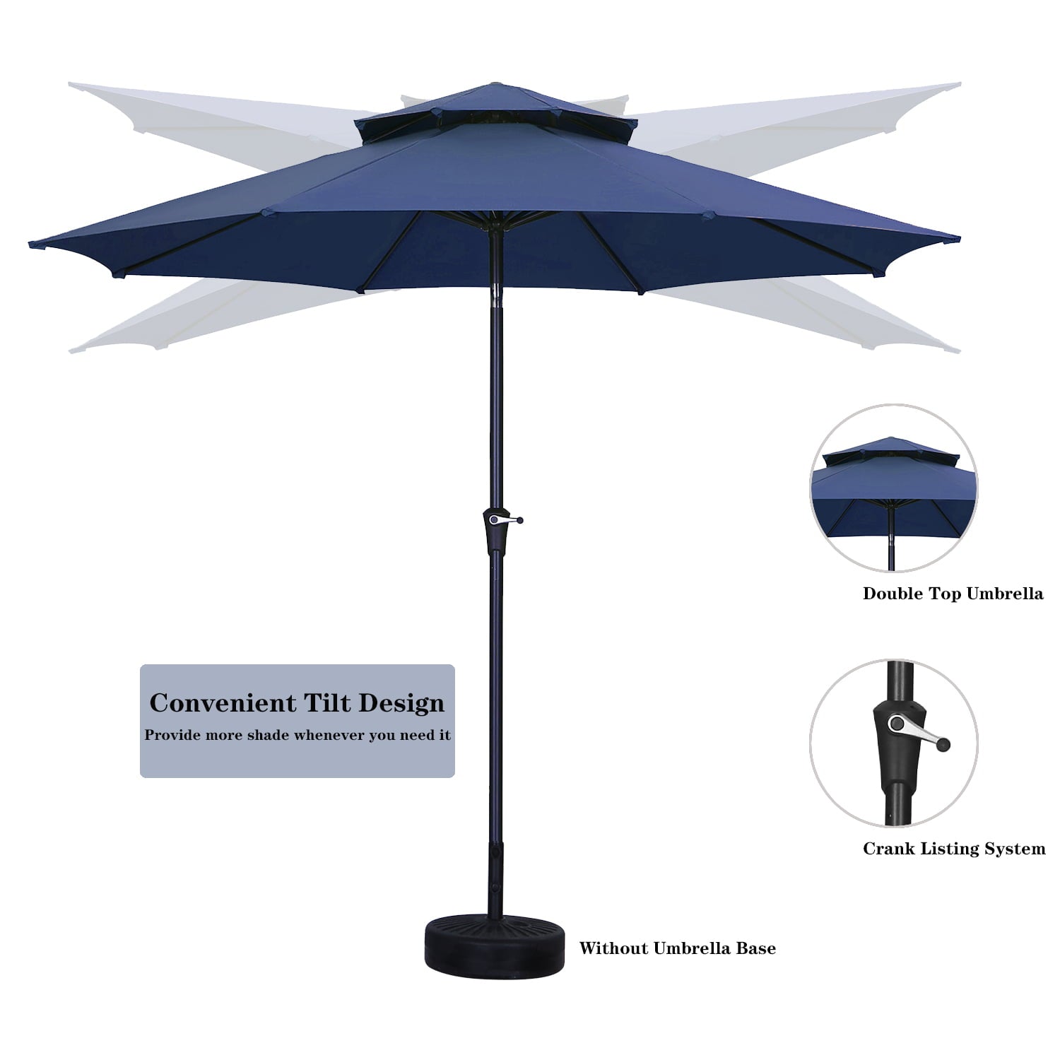 Autlaycil 11FT 2 Tiers Patio Umbrellas Market Outdoor Table Umbrellas with Navy Blue