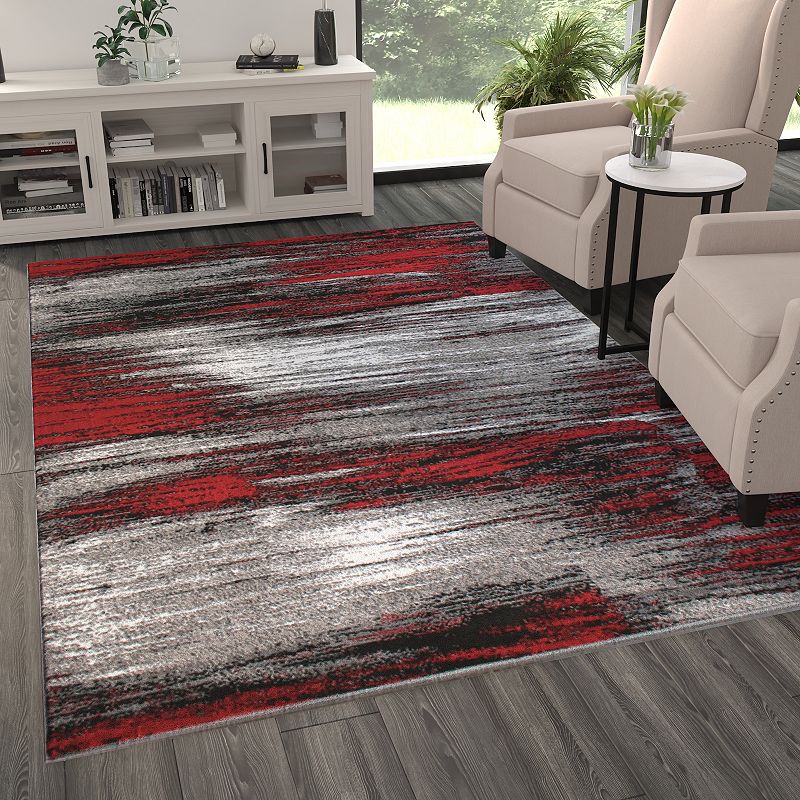 Masada Rugs Masada Rugs Trendz Collection 6'x9' Modern Contemporary Area Rug in Red， Gray and Black - Design Trz863