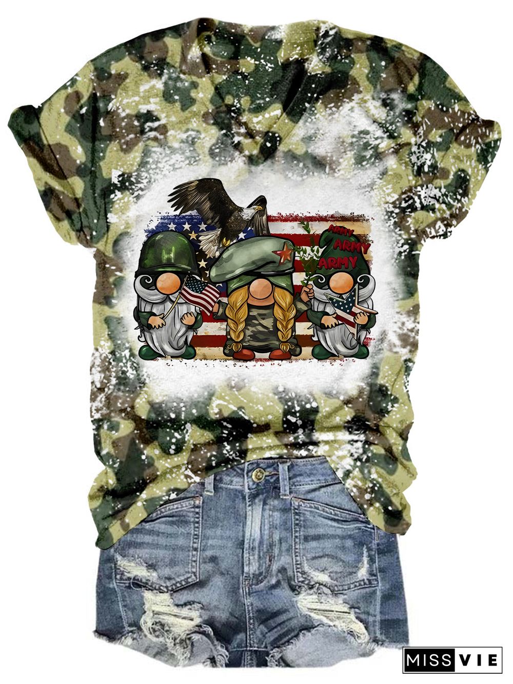 Military Gnomes Tie Dye V Neck T-shirt