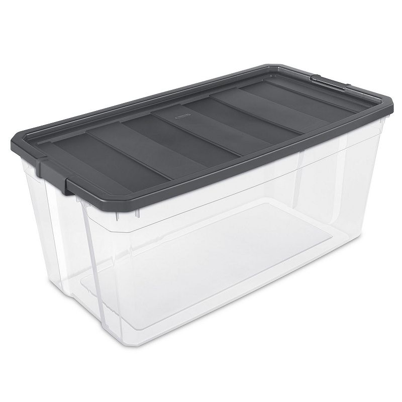 Sterilite 200 Quart Clear Stackable Latching Storage Box Container， Grey， 6 Pack