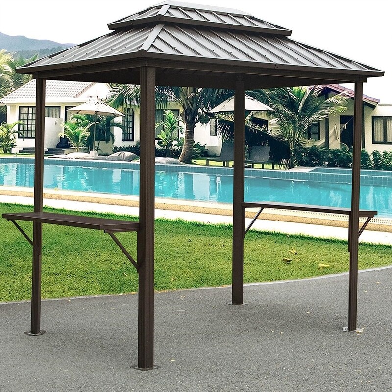 Grill Gazebos 8' × 6'  Aluminum BBQ Gazebos Outdoor Metal Frame with Shelves Serving Tables  Gazebos for Patio Lawn Backyard