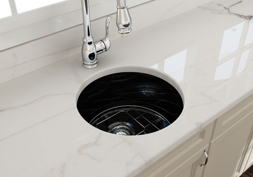 Sotto Round Dual mount Fireclay 18.5 quotSingle Bowl Bar Sink  Black   Contemporary   Bar Sinks   by Kolibri Decor  Houzz