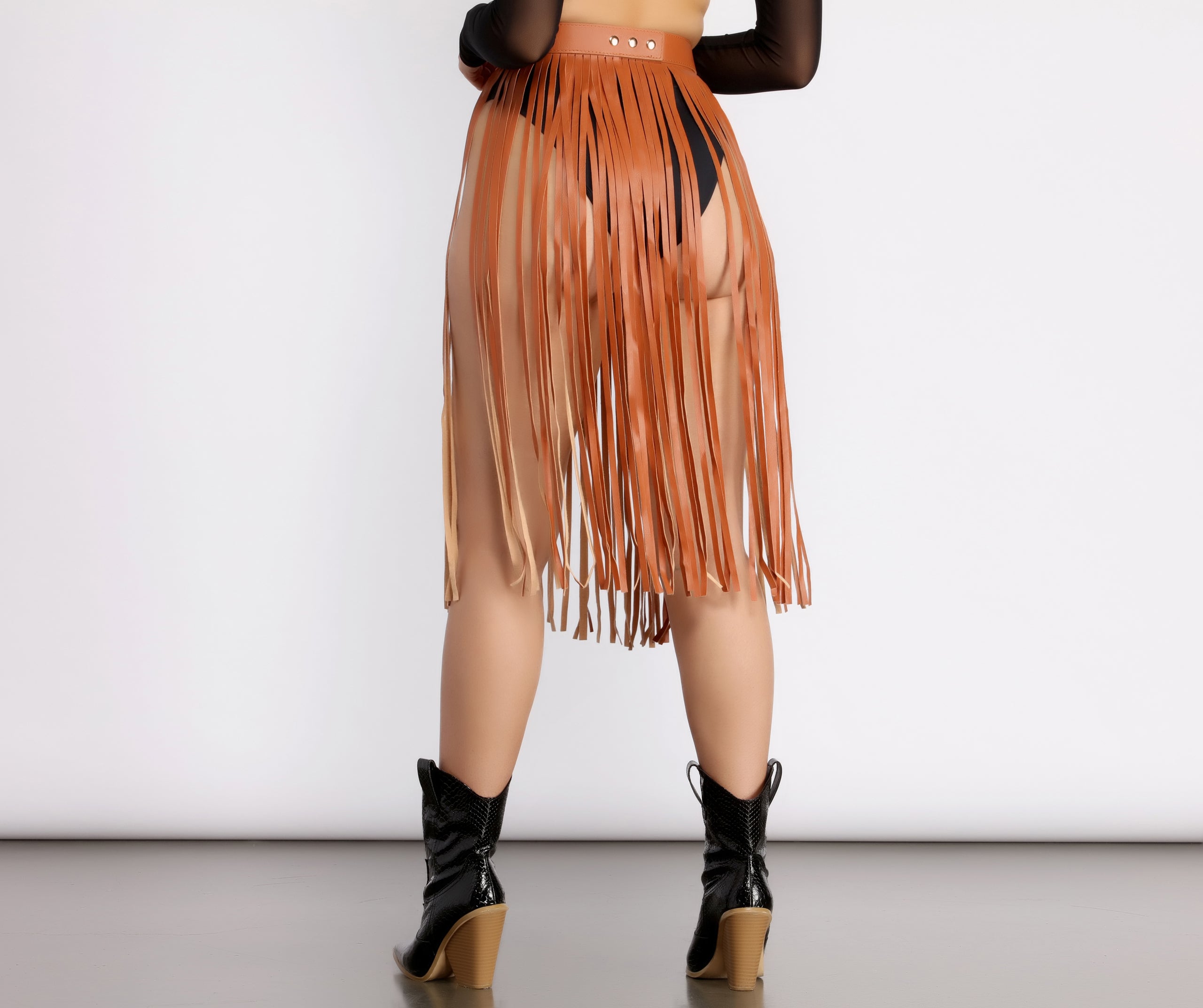 Rockin' Hun' Faux Leather Fringe Belted Skirt