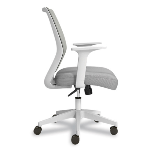 Union and Scale Essentials Mesh Back Fabric Task Chair with Arms， Supports Up to 275 lb， Gray Fabric Seat， Gray Mesh Back， White Base (24419911)