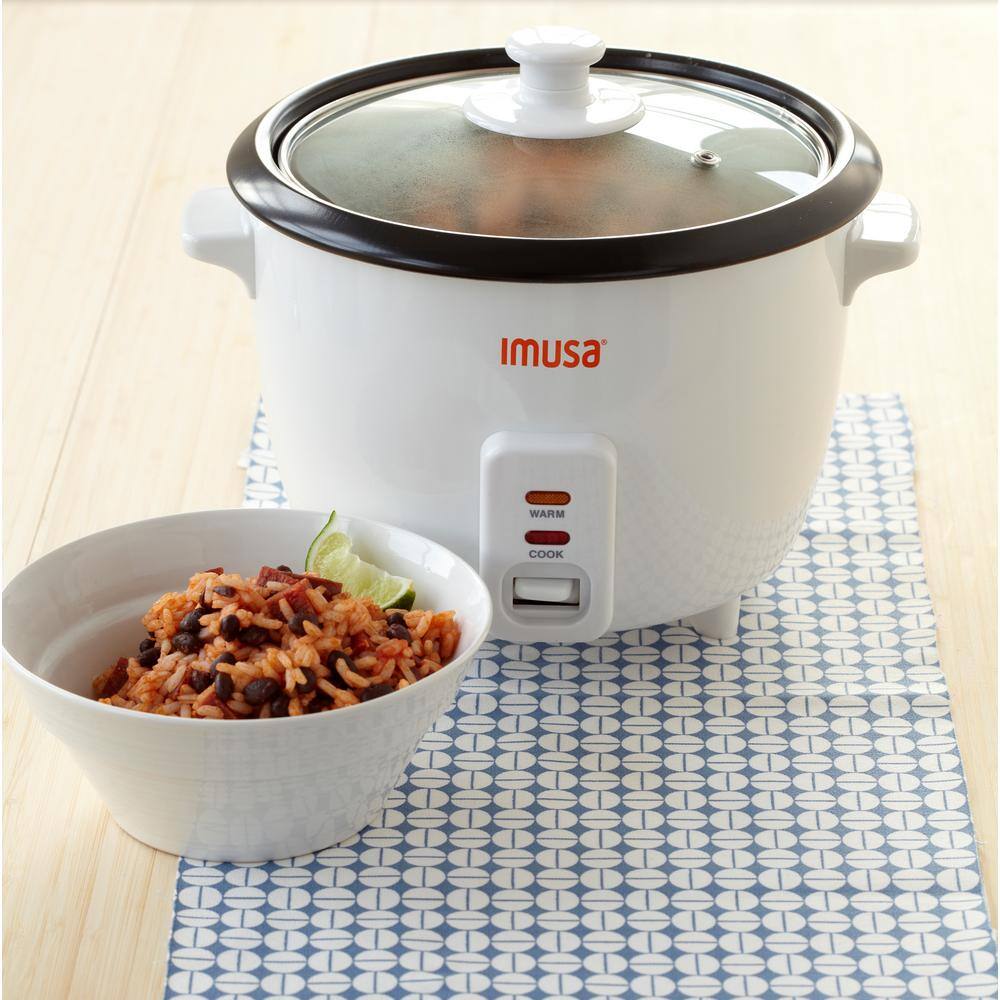 IMUSA 8-Cup Non-Stick White Rice Cooker with Non-Stick Cooking Pot GAU-00013