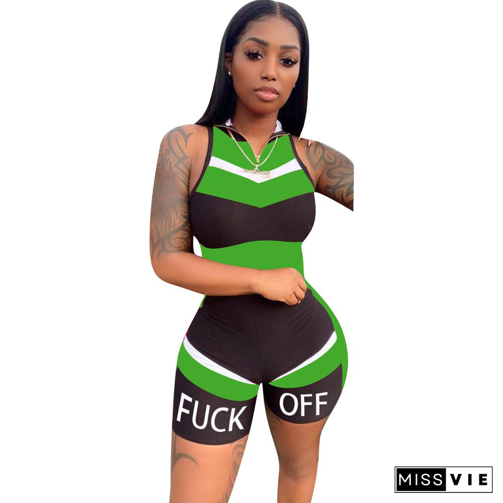 Women's Fashion Zipper Neck Sleeveless Tight Sports Rompers