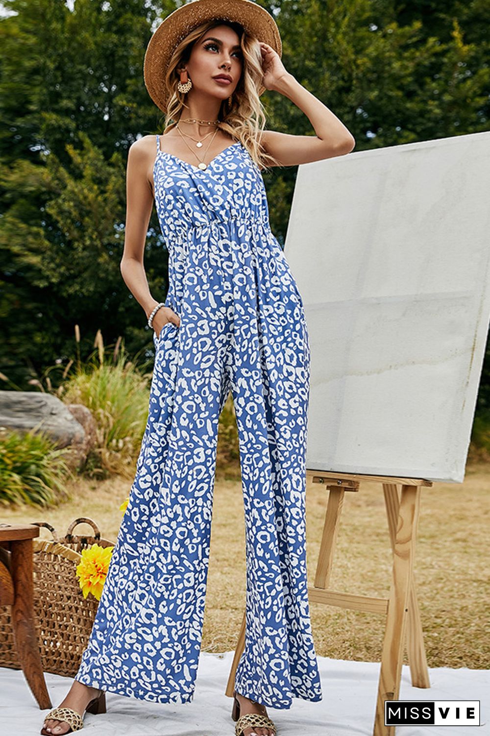 Loose Printed Wide Leg Jumpsuit Pants