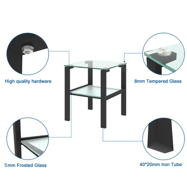 Glass two layer tea table， small round table， bedroom corner table， living room black side table