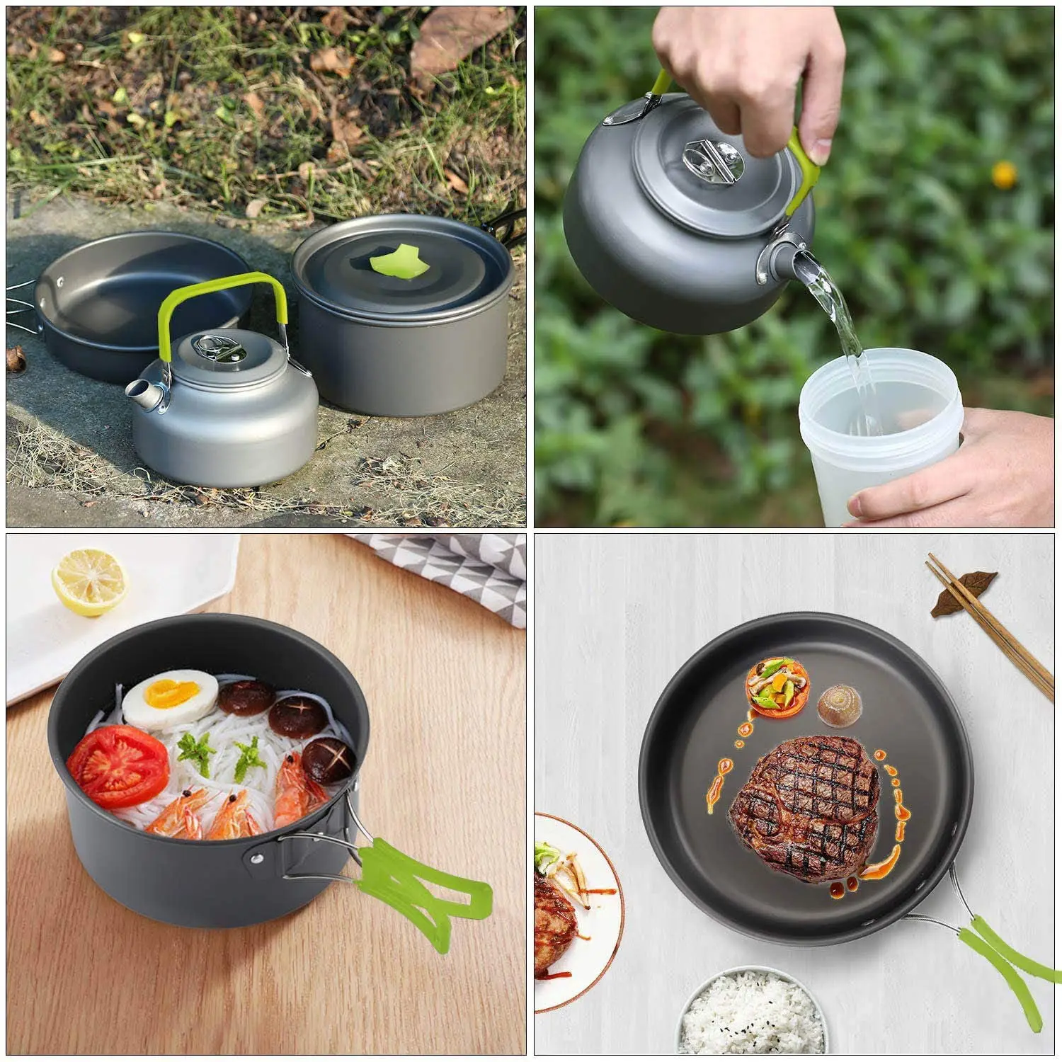 Outdoor Travelling Hiking Picnic BBQ Tableware Equipment Aluminum Cooking Set Water Kettle Pan Pot Camping Cookware Kit