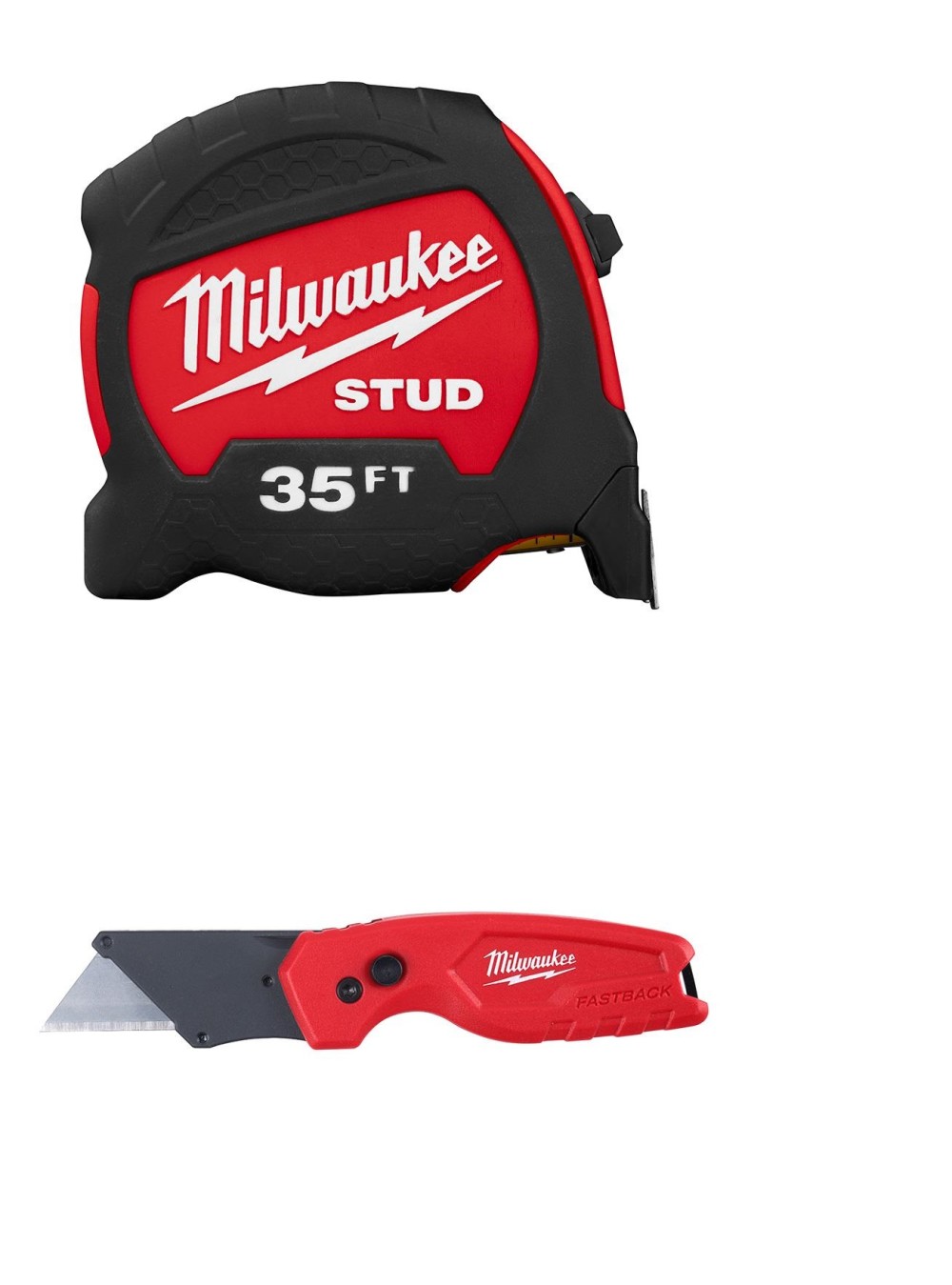 Milwaukee STUD Tape Measure 35and#8242; and FASTBACK Compact Folding Utility Knife Bundle