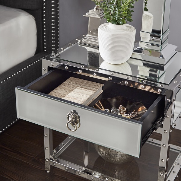 Carter Riveted Stainless-Steel Mirrored Accent Table by iNSPIRE Q Bold