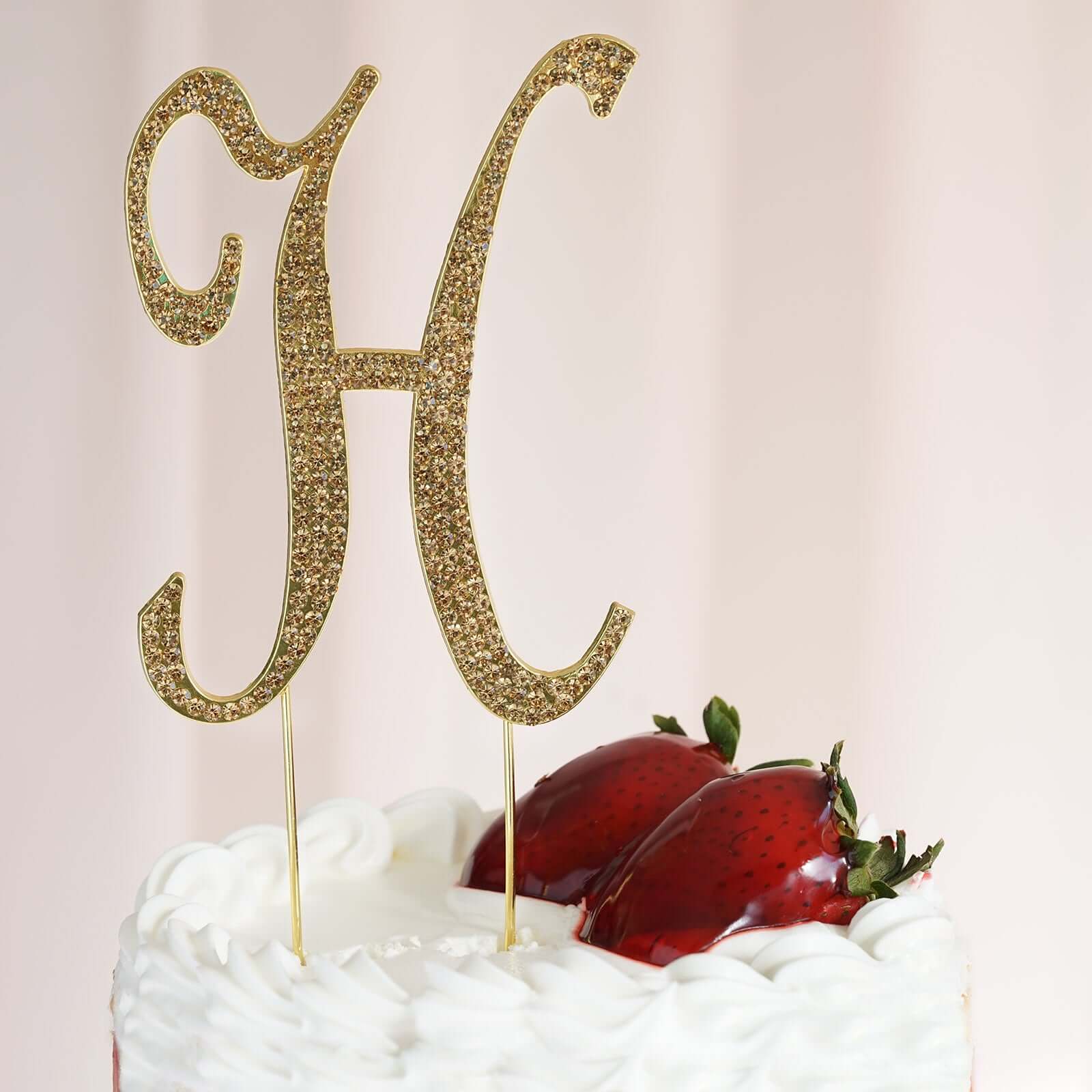 Gold Rhinestone Monogram Letter and Number Cake Toppers 4.5