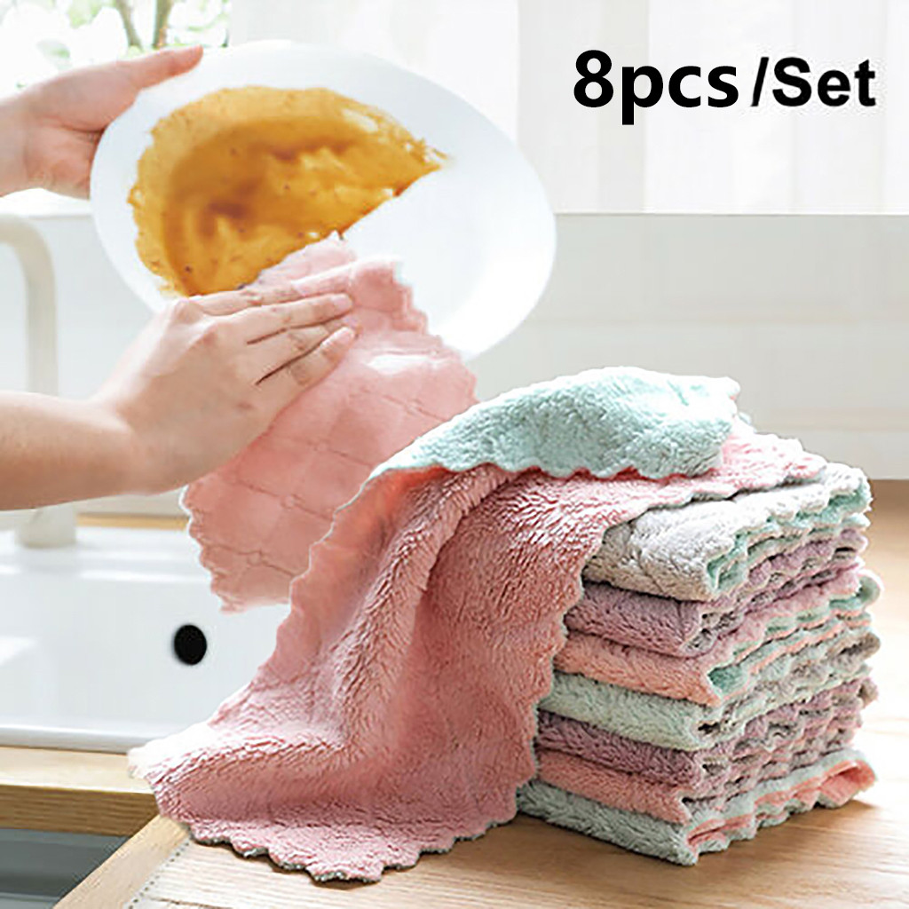 Wiping Corals Absorbent Clean Towel Kitchen Cloth 8PCS Sink Rag Dish Wipe Home Cleaning Supplies Washing Clothes Dish Rags And Towels Set Hand Towels Kitchen Washable Dish Sunflower Kitchen Towels