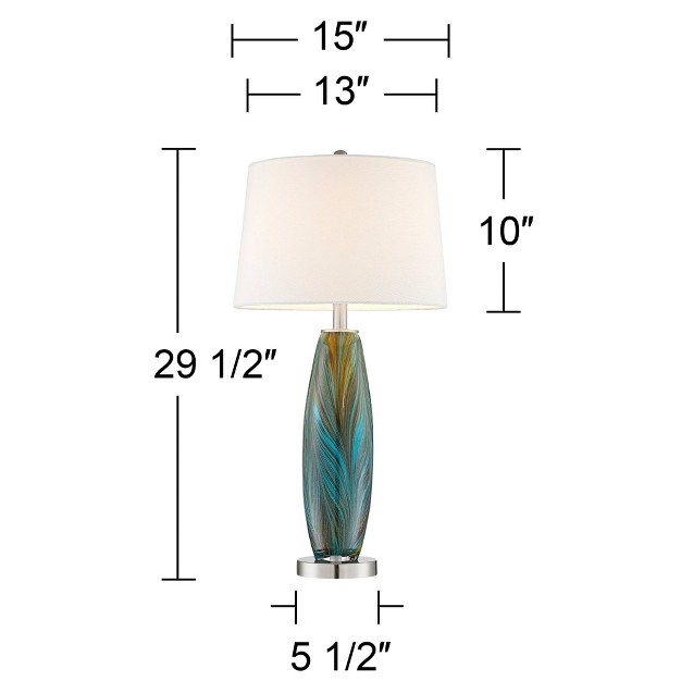 Tall Set Of 2 Blue Brown Art Glass White Fabric Drum Shade For Bedroom Living Room Bedside Nightstand