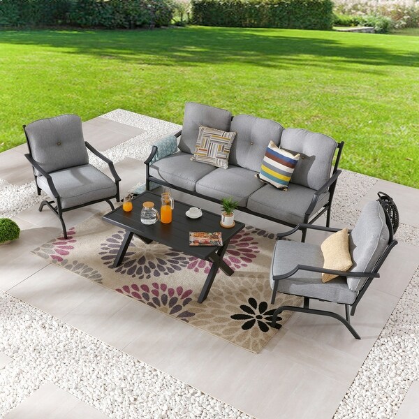 Patio Festival 4Piece Outdoor Metal Sofa and Chair Set with Coffee Table