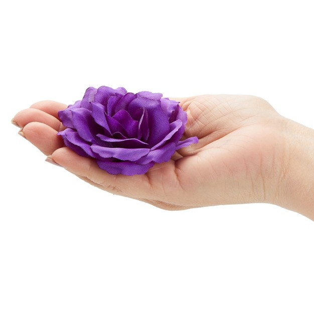 Bright Creations 50 Pack Purple Roses Artificial Flowers Bulk 3 Inch Stemless Fake Silk Roses For Decorations Wedding