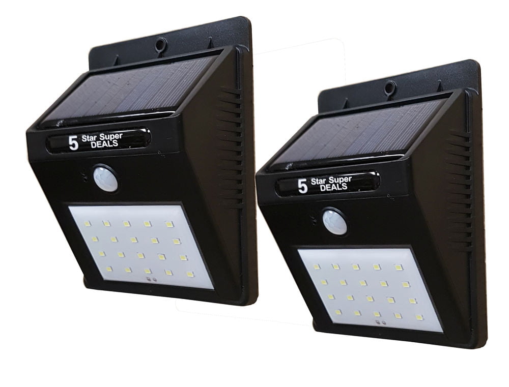 20 LED Outdoor Solar Powered Wireless Waterproof Security Motion Sensor Light - 2pc Set