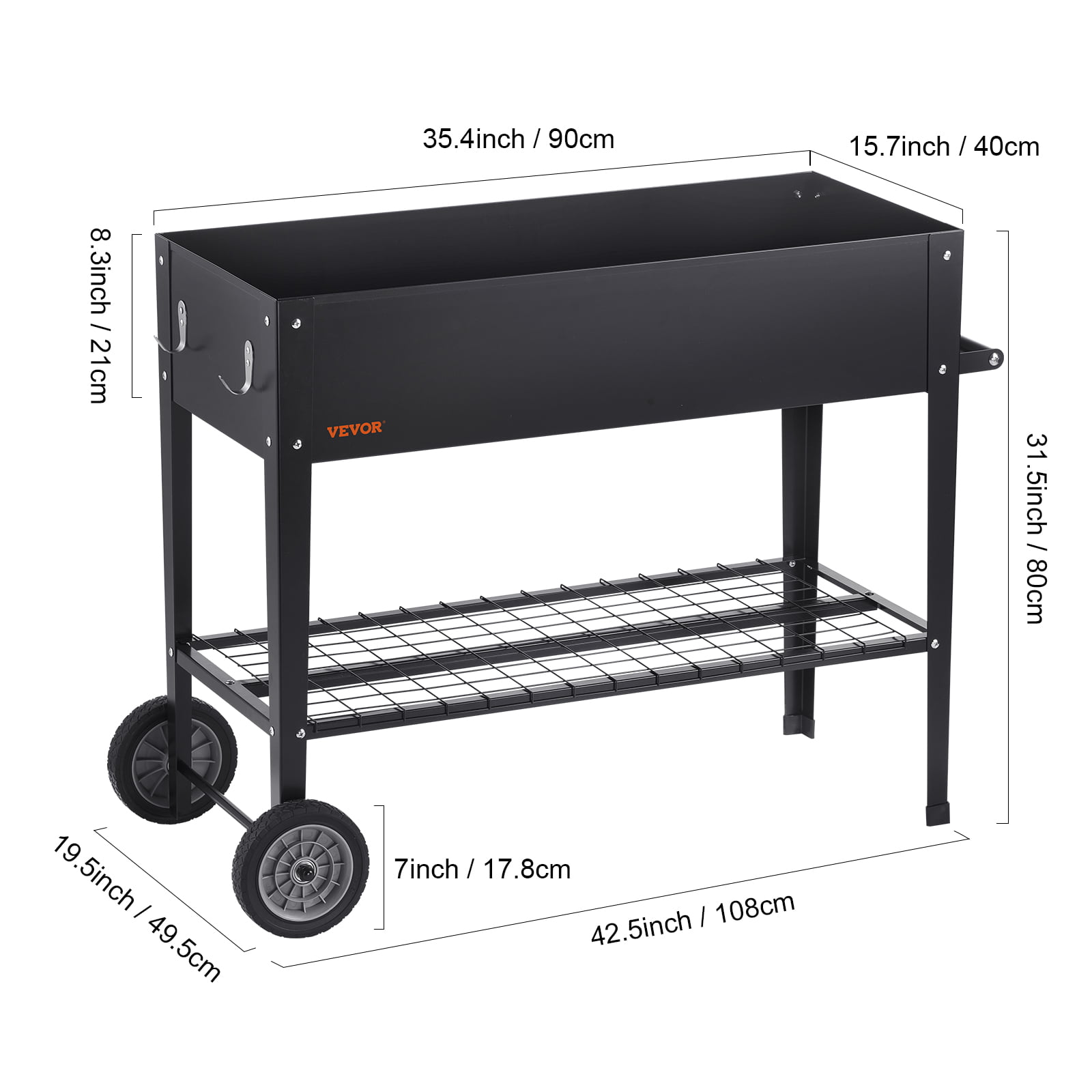 BENTISM Raised Garden Bed, 42.5 x 19.5 x 31.5 inch Galvanized Metal Planter Box, Elevated Outdoor Planting Boxes with Legs