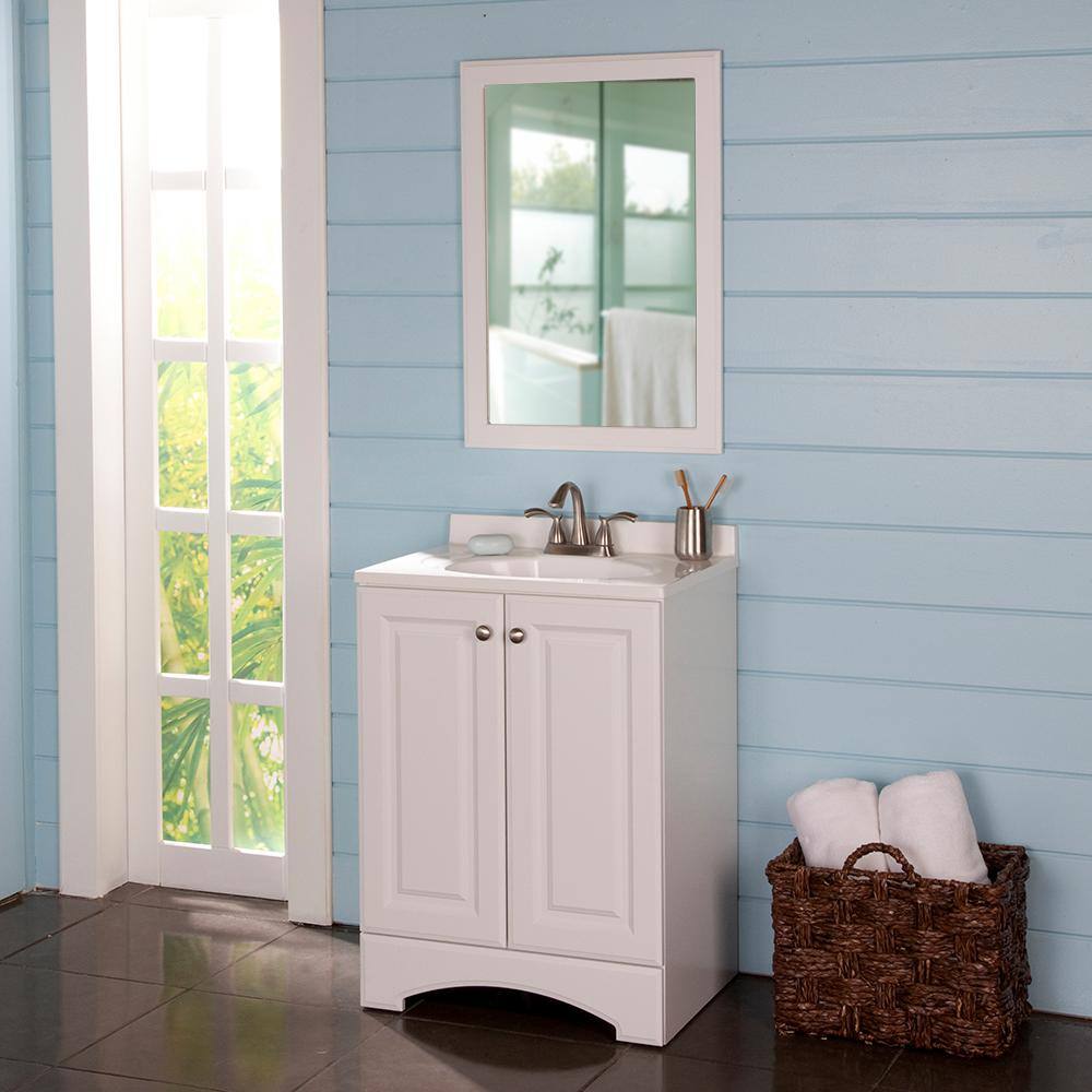 Glacier Bay 24.5 in. W x 18.6 in. D x 35.4 in. H Freestanding Bath Vanity in White with White Cultured Marble Top GB24P2-WH