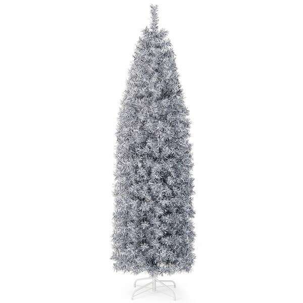 Costway 7 FT PreLit Christmas Tree Hinged Slim Pencil w/ 350 LED