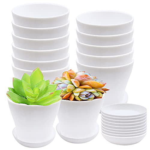 12Pcs White Plant Pots,4 Inch Plastic Nursery Pots with Trays and Drainage Holes,Succulent Planters Container for Small Plants,Herbs,Seeds