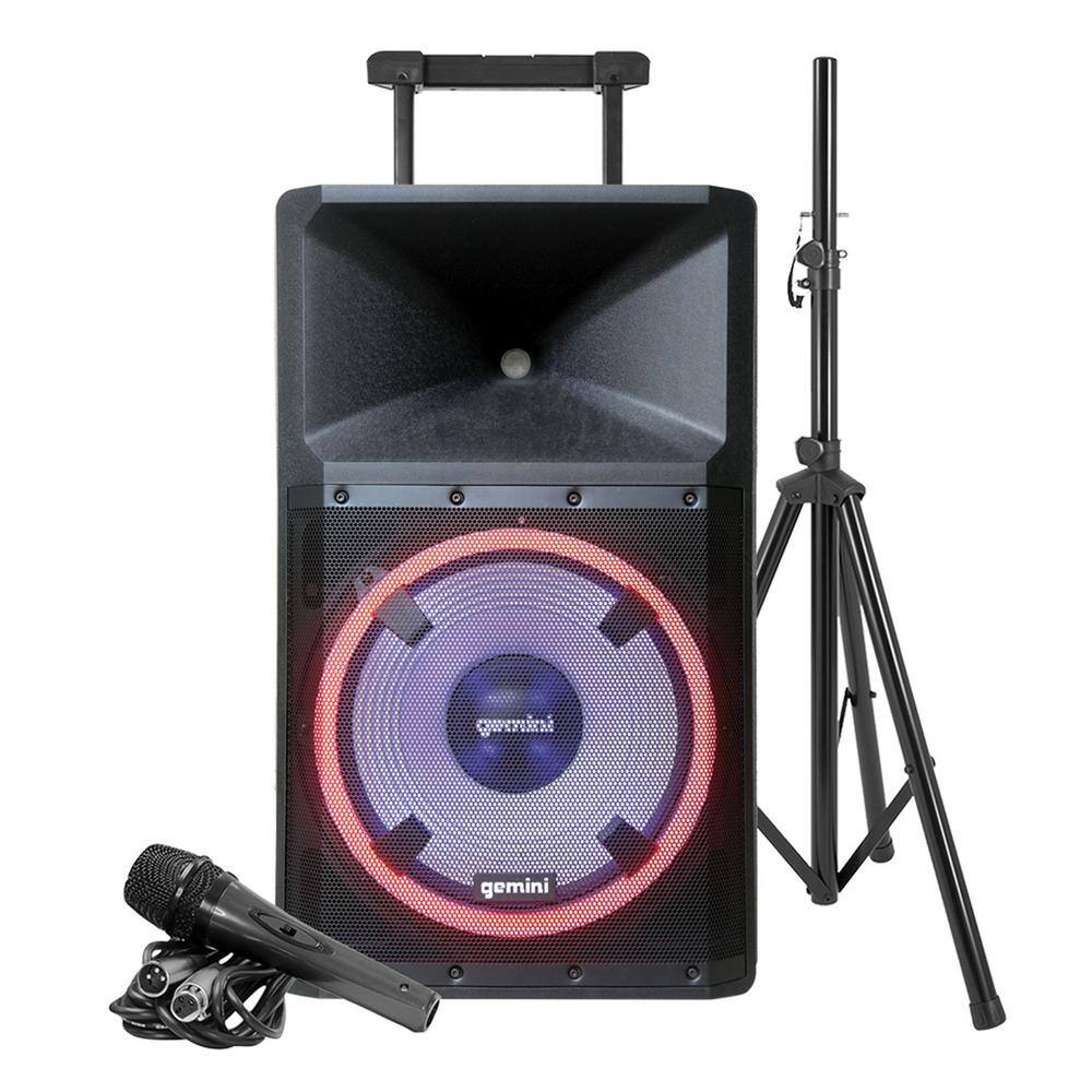 Gemini Ultra-Powerful Bluetooth 2200-Peak-Watt Speaker with Party Lights Built-in Media Player Microphone and Stand GSP-L2200PK