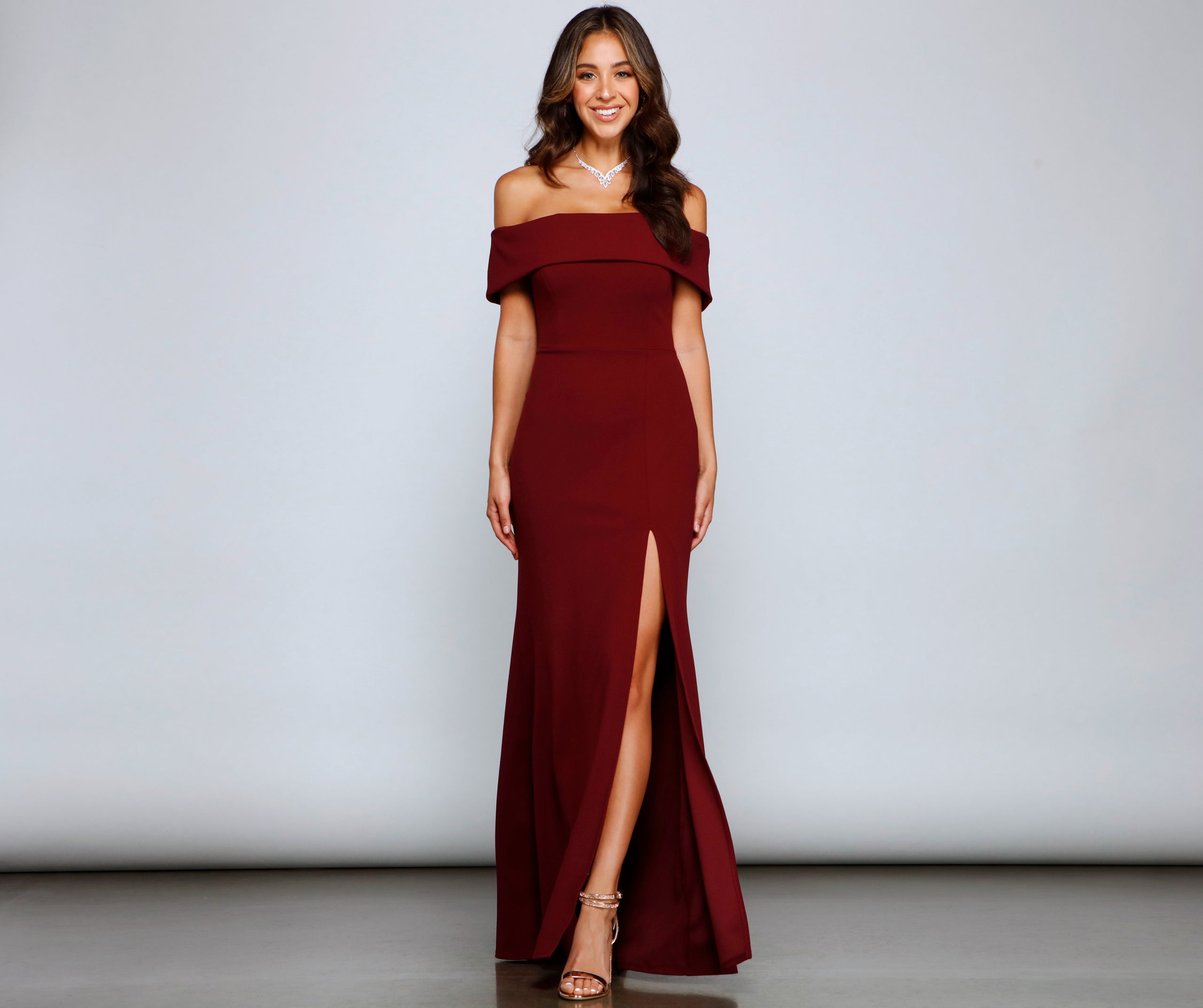 Coralie Off Shoulder Front Slit Dress