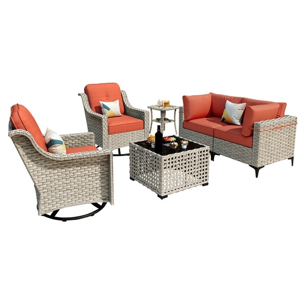 XIZZI 6Piece Patio Furniture Wicker Conversation Set with Swivel Chair