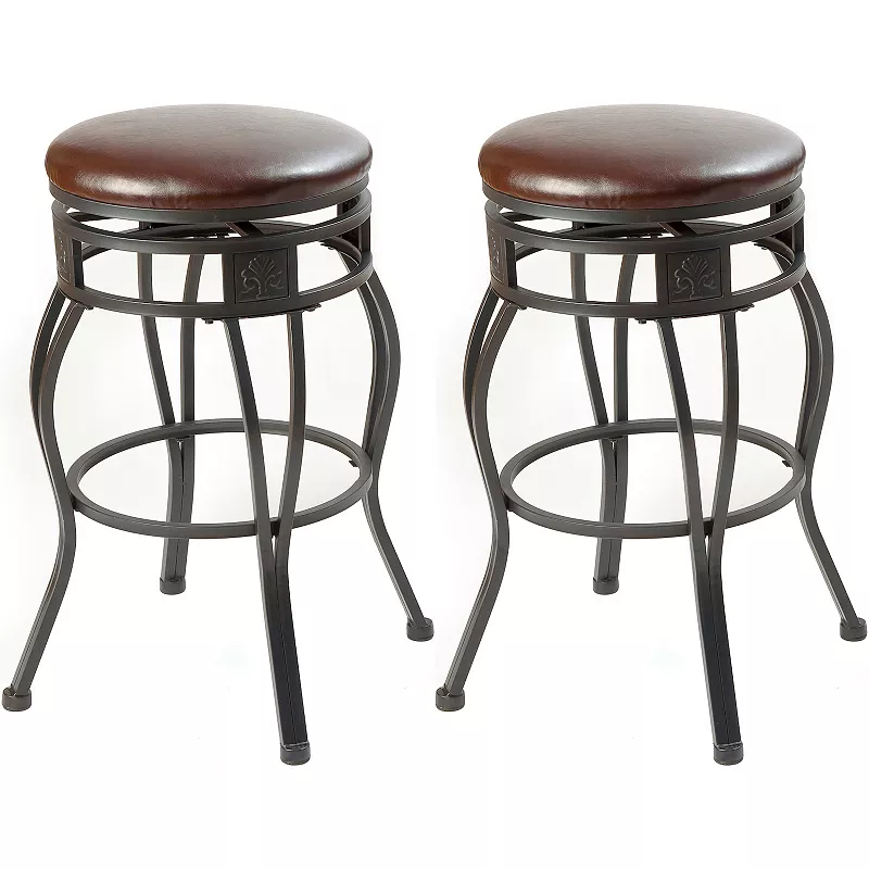 eHemco Swivel Metal Barstool with Faux Leather Seat， 24 Inches， Set of 2