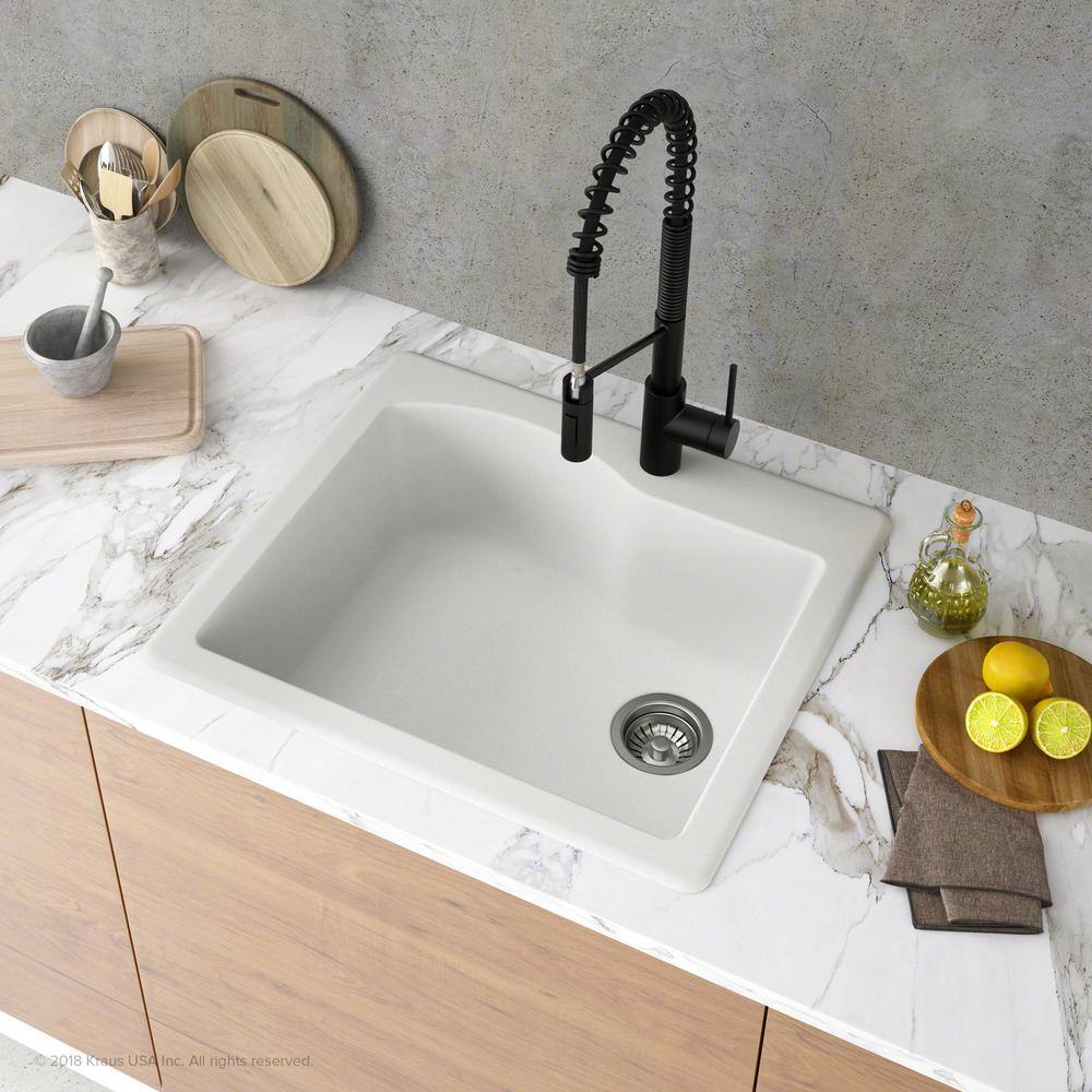 KRAUS Quarza 25 Dual Mount Single Bowl Granite Kitchen Sink in White KGD-441WHITE