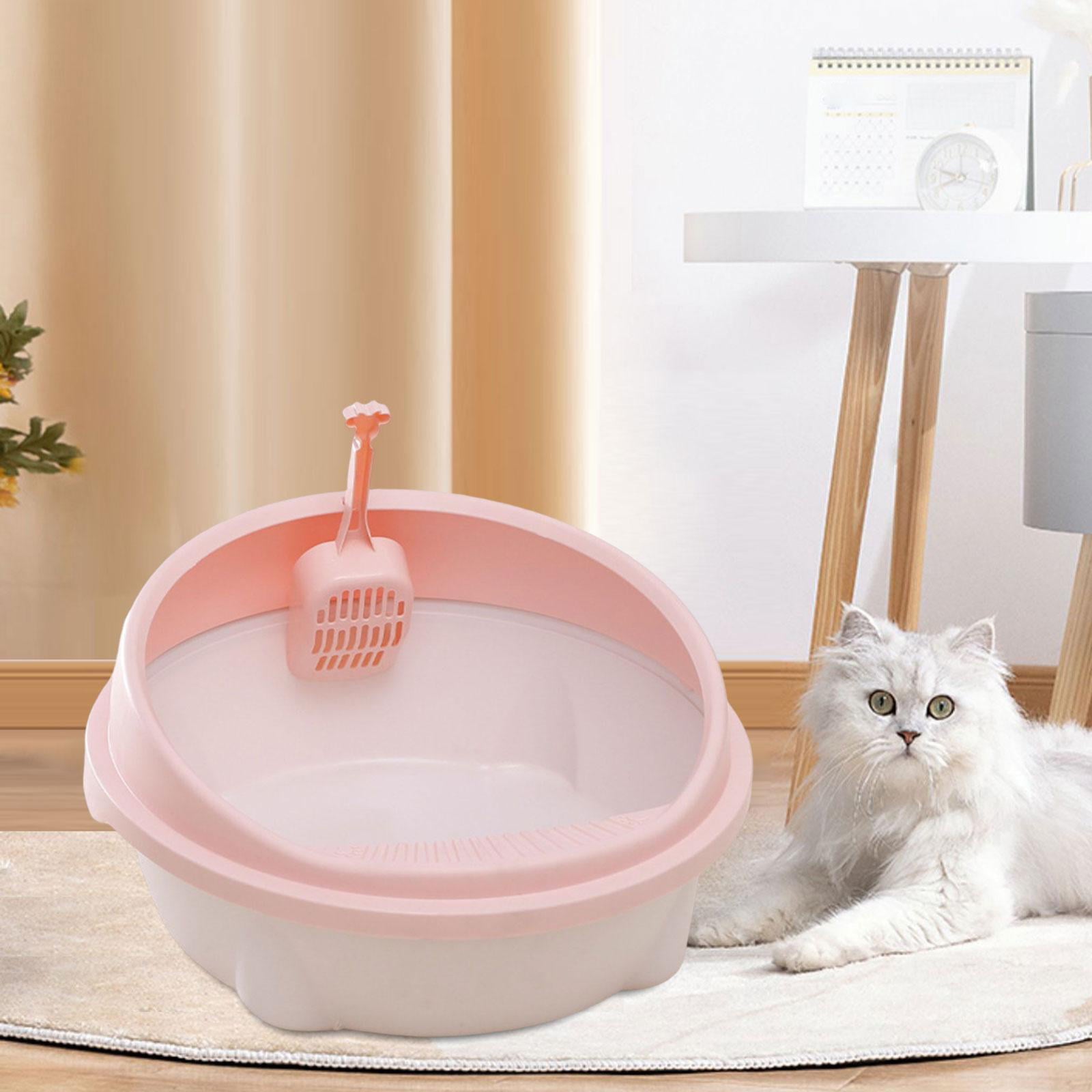 Cat Litter Box Durable with High Side Privacy Walls Cat Sandbox Semi Enclosed Bedpan Pet Litter Tray Kitty Litter Pan for Small Animals Cats pink