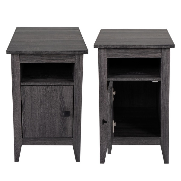 Set of 2 Wood Nightstand Side Table with Door Storage and Shelf