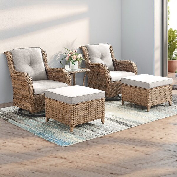 Pocassy 5Piece Outdoor Furniture Set，Swivel chairs with Ottomans