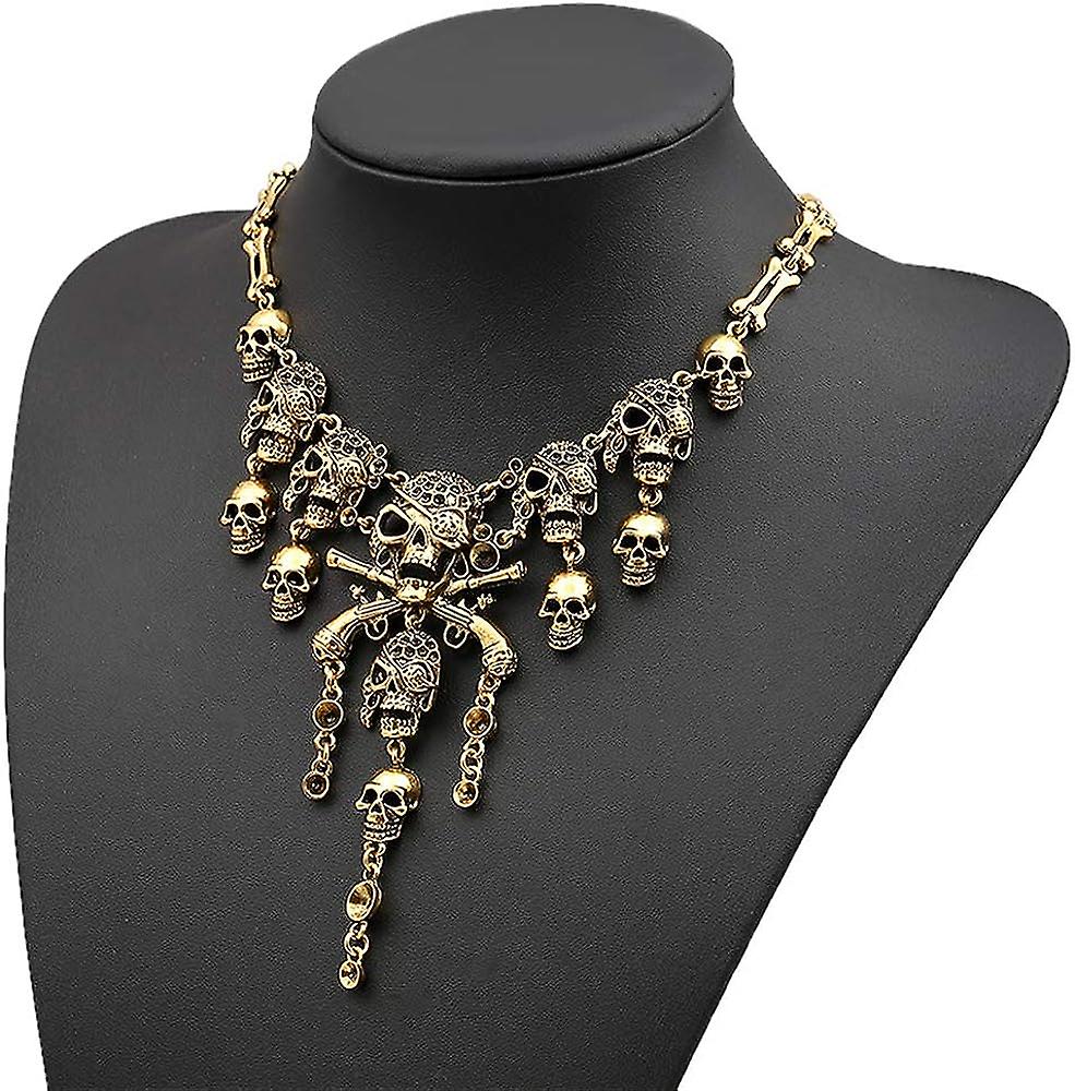 Jewelry Fashion Multi-level Pirate Skull Tassel Charm Necklace Collar Bib For Women Horror Necklace Punk