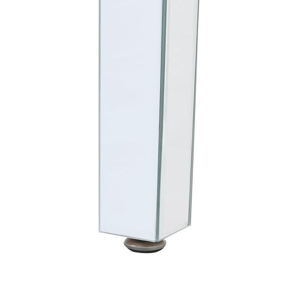 Modern Glass Mirrored Side Table with Crystal Design and Adjustable Height Legs