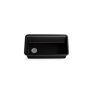 KOHLER Cairn Undermount Neoroc Granite Composite 33.5 in. Single Bowl Kitchen Sink Kit in Matte Black K-8206-CM1